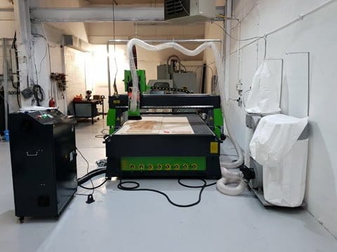 CNC router with 8 station automatic tool change and vacuum pump installed in Oldham, Lancashire.