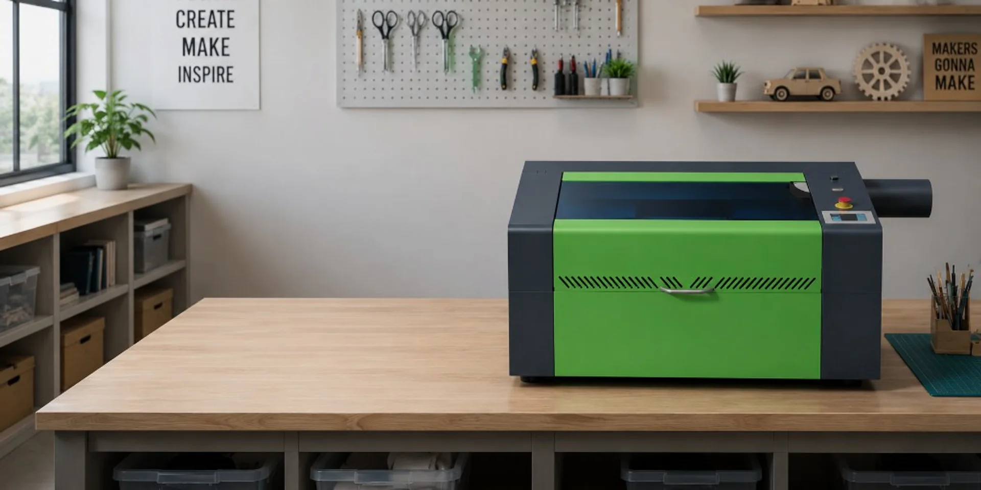 Lasertech 3050 Desktop CO₂ laser cutter in a makerspace workshop — Mantech UK