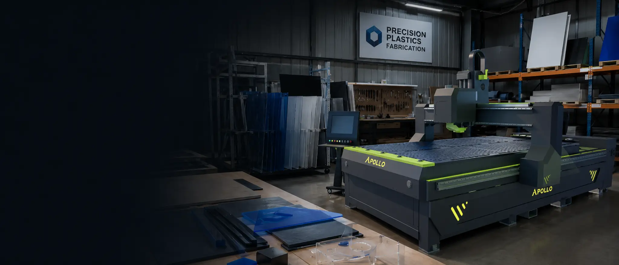 Apollo ATC CNC router at Precision Plastics Fabrication — automatic tool change for UK production
