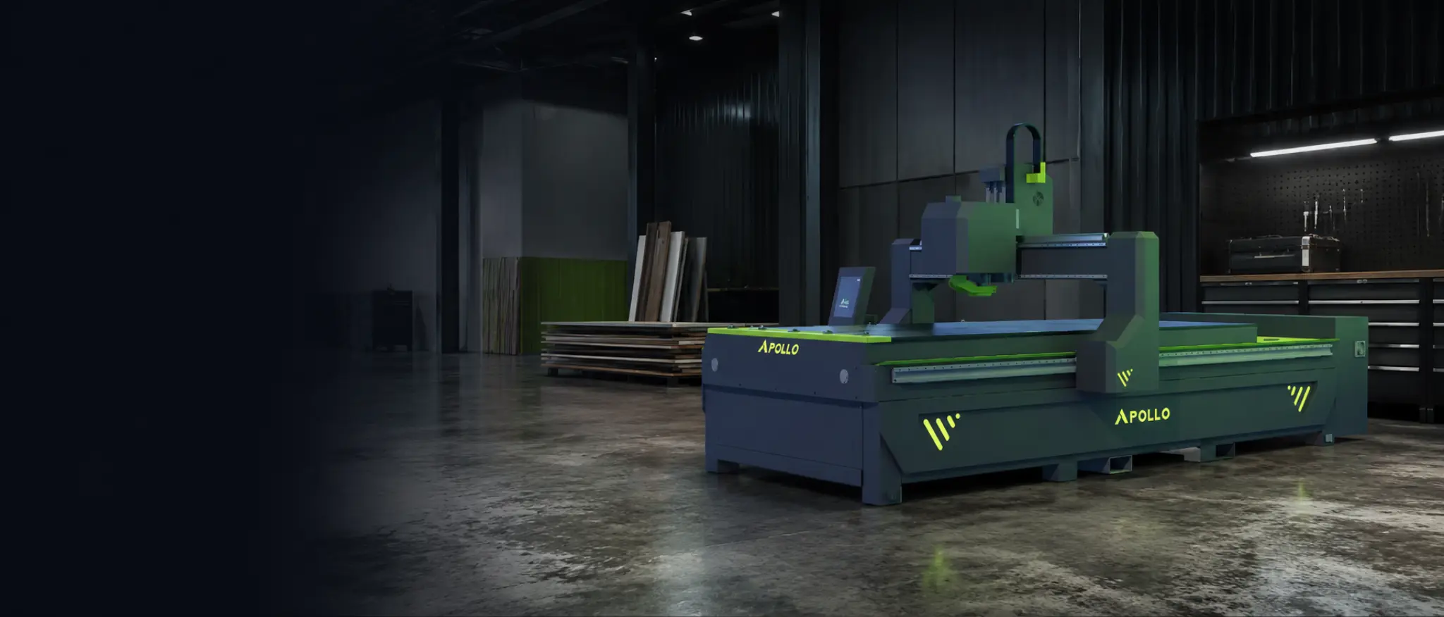 Apollo M manual CNC router in a UK fabrication workshop — M-TECH control platform