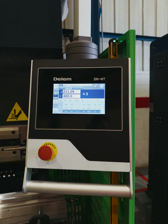 Full Delem DA-41T pendant and operator station on a Rhino press brake