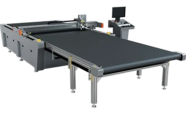 Digital cutting table with optional receiving table extension and operator console