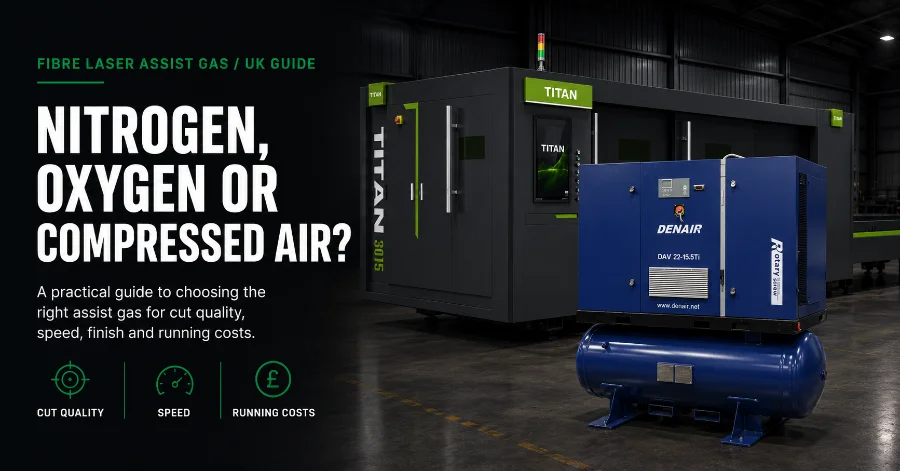 Fibre laser assist gas guide — nitrogen, oxygen or compressed air for UK sheet metal cutting
