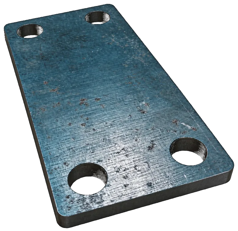 Fibre laser cut mild steel plate with four holes