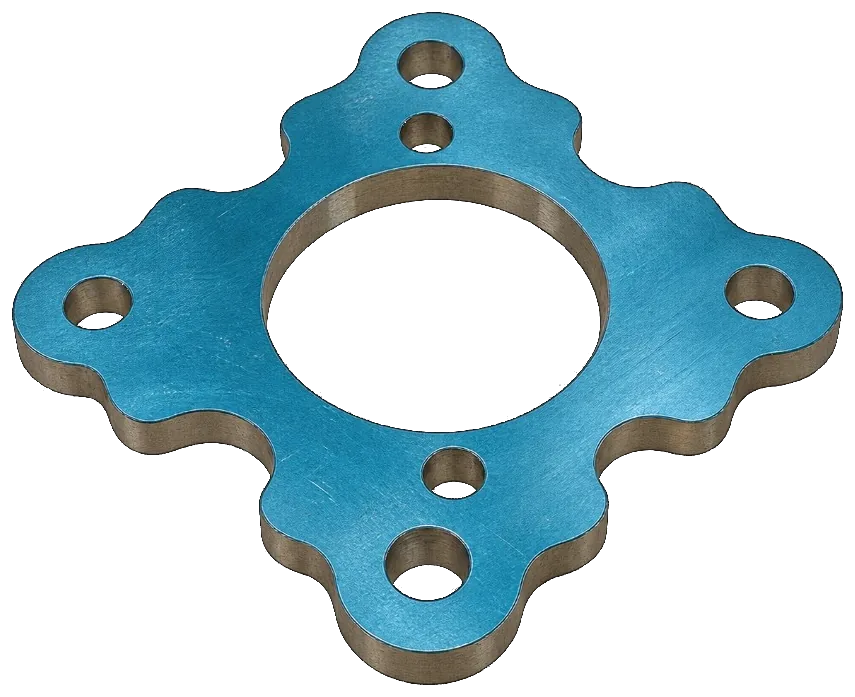 Fibre laser cut aluminium flange with a centre hole and bolt holes