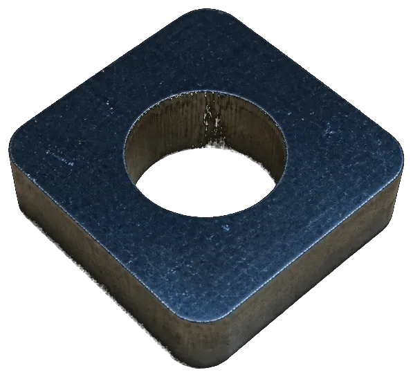 Fibre laser cut mild steel square spacer with a centre hole