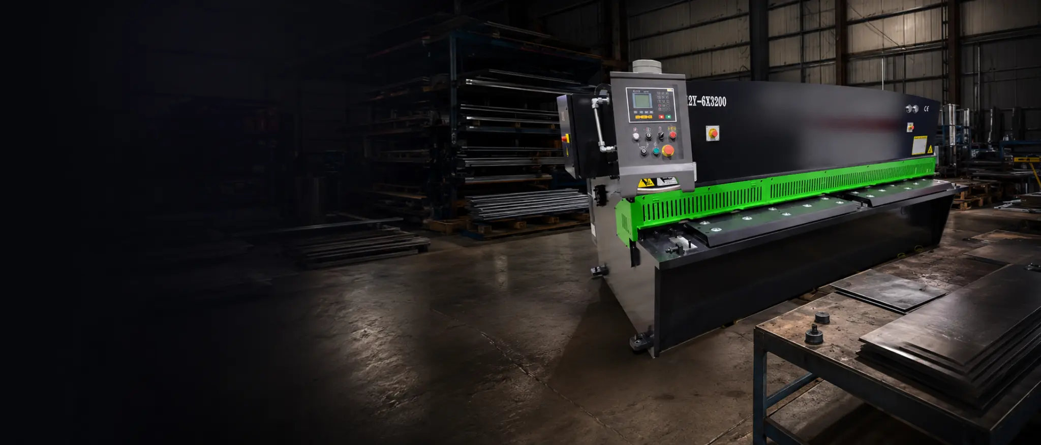 Rhino hydraulic and mechanical guillotine shears in a UK fabrication workshop
