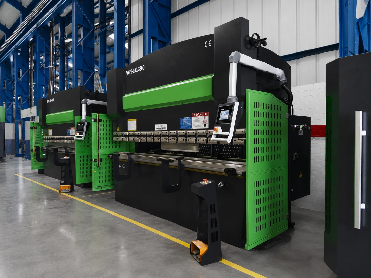 Right-side view of a Mantech Rhino W67Y hydraulic press brake in the Halesowen showroom