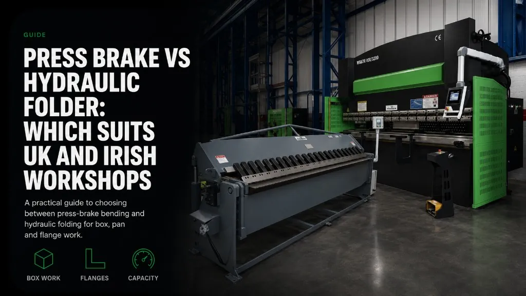 Press brake vs hydraulic folder guide — box work, flanges and capacity for UK and Irish workshops