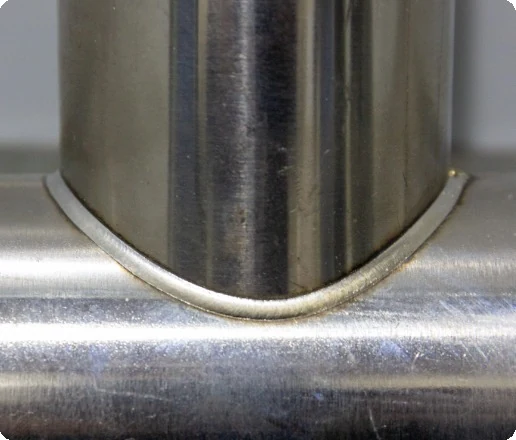 Clean TRM fibre laser weld bead on a stainless steel tube joint