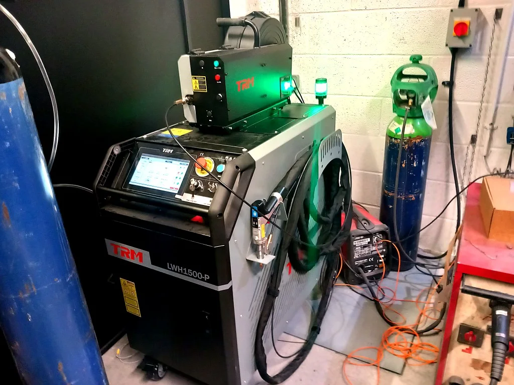 TRM LWH1500-P 1.5 kW water-cooled fibre laser welder with wire feeder and handheld torch, installed in Wokingham